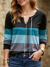 Casual round neck striped long-sleeved T-shirt